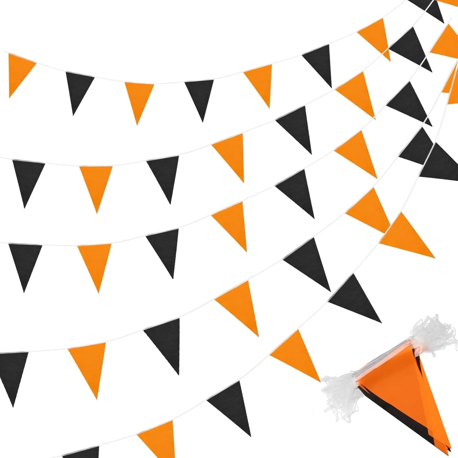 Leuchtend orangefarbene und schwarze Plastik-Dreiecks-Wimpelkette für Halloween, Geburtstagsfeiern, Outdoor-Festivals und Dekorationen. – Detail 1