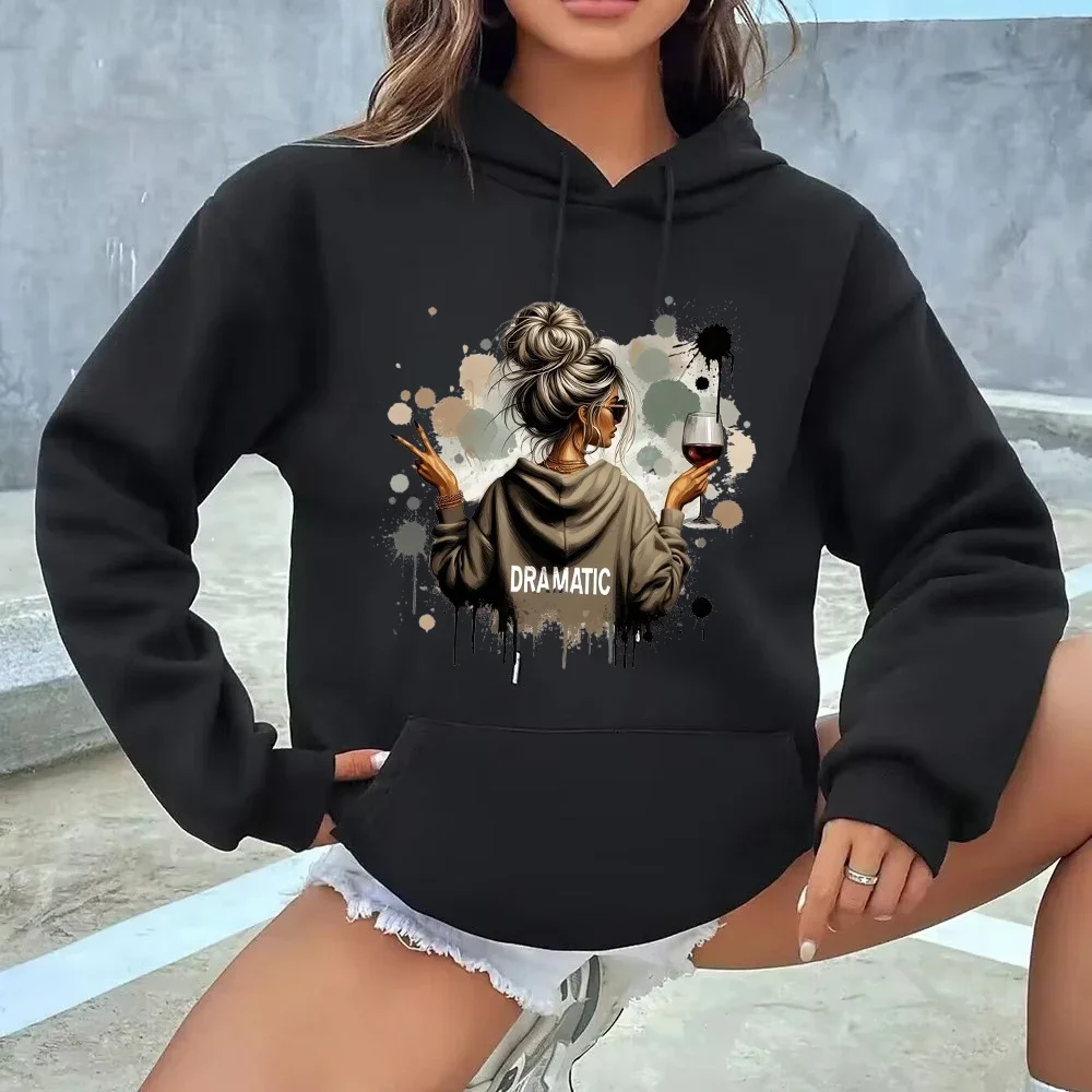 Jaren 2000 Hoodie Streetwear Dramatische Wijn Art Print Lange Mouw Sweatshirt Kleding Vintage Jaren 2000 Hoody Herfst Winter Hoodies