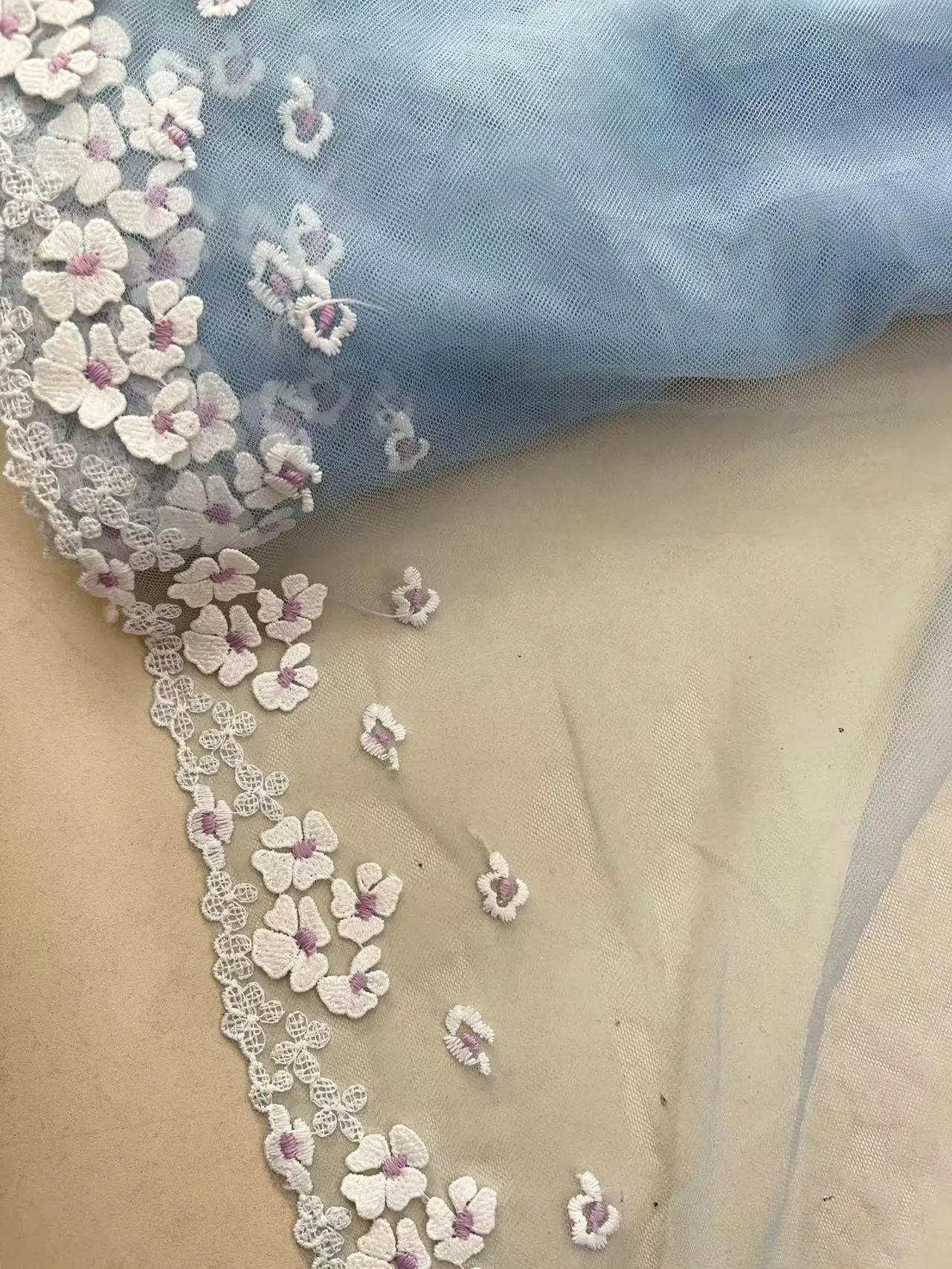 

20 Yards Two Layers Daisy Floral Light blue Mesh Embroidery Lace Trimmings Dress Accessories Lace Fabric Dolls Bra Underwear