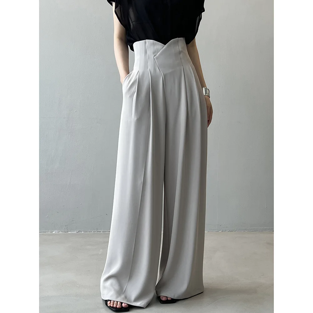 

Women Clothing High-waisted Wide-leg Pants 2024 Summer New Fashionable Solid Color Casual Straight Simple Pants for Women