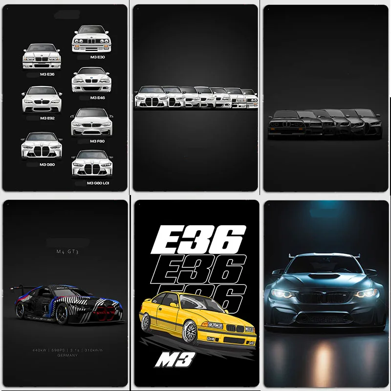 M5 M3 Series Generations Race Car Multiple Color Retro Poster Metal Sign Posters Indoor Room Decoration Home Bar Wall Decor
