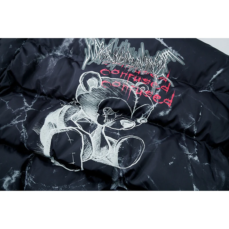 Chaqueta acolchada de plumón para hombre y mujer, Parka con estampado de oso de dibujos animados, ropa de calle de Hip Hop, chaquetas gruesas y
