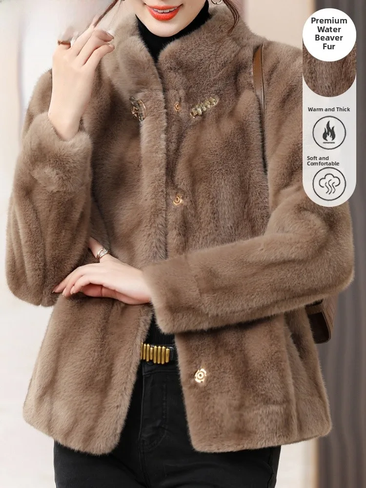 

Зимнее модное меховое пальто для мам, для женщин среднего и старшего возраста, из меха кролика, утепленное, из полиэфирного волокна, с открытым воротом