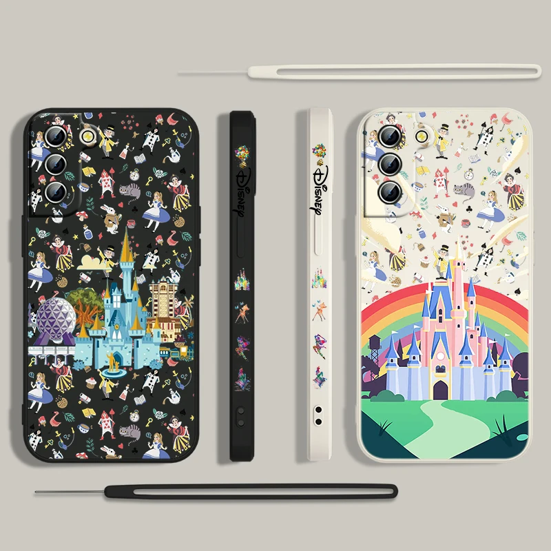 Disney Princess Castle Cartoon Phone Case For Samsung Galaxy S24 S23 S22 S21 S20 Pro FE Plus Ultra Liquid Left Rope Cover