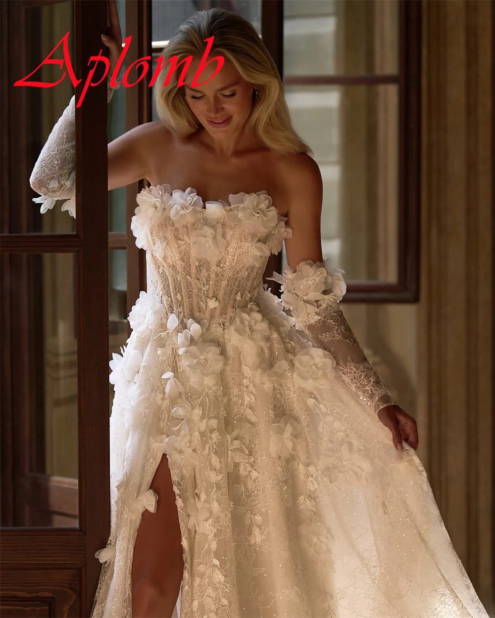 Customized Dreamy pure white Organza Wedding Dress Elegant Strapless Detachable Sleeve Exquisite Zipper Back Vestido De Novia