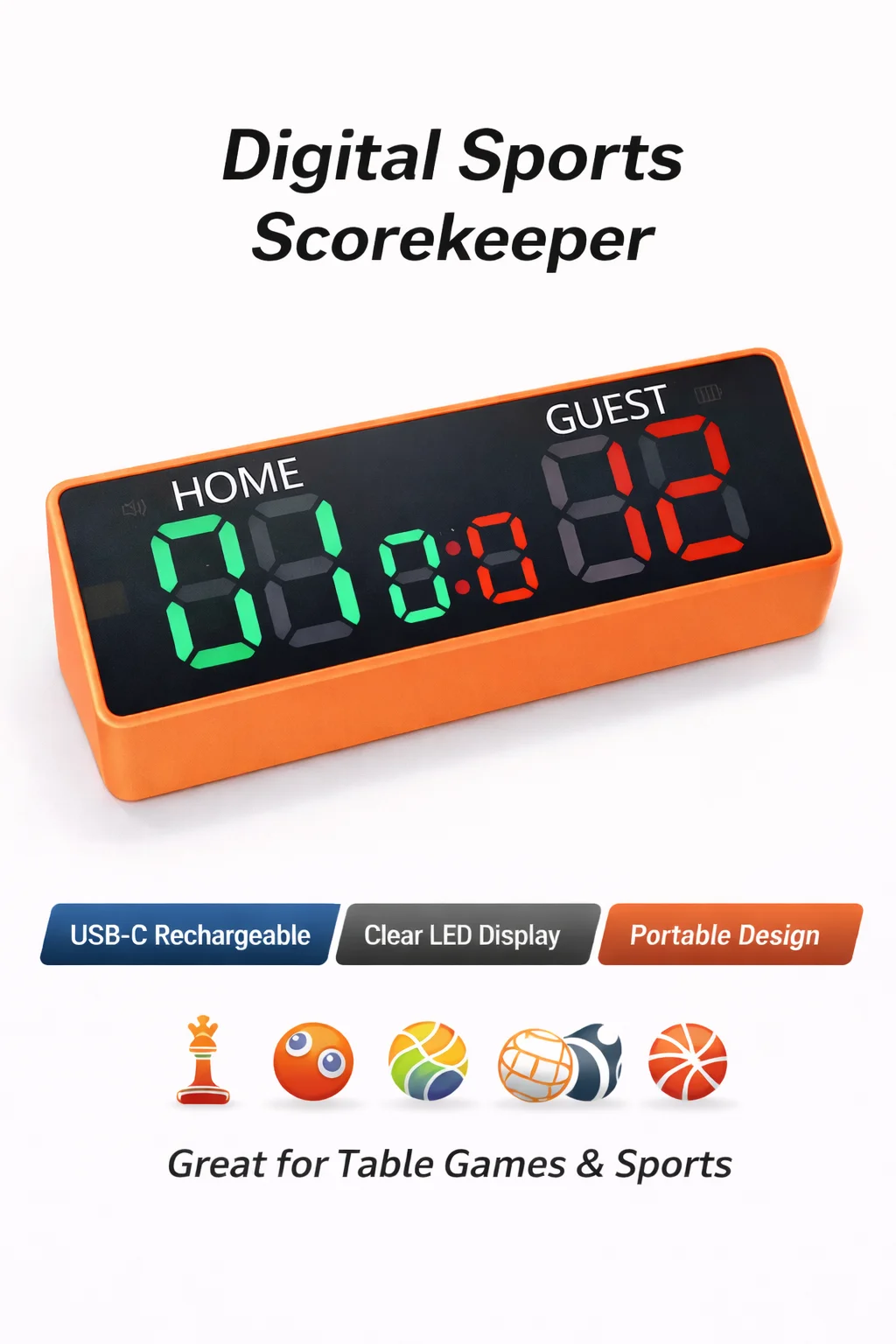 Mini Digital Scoreboard 6 Digit Portable Tabletop Score Counter with Buzzer Battery Powered for Chess Board Games