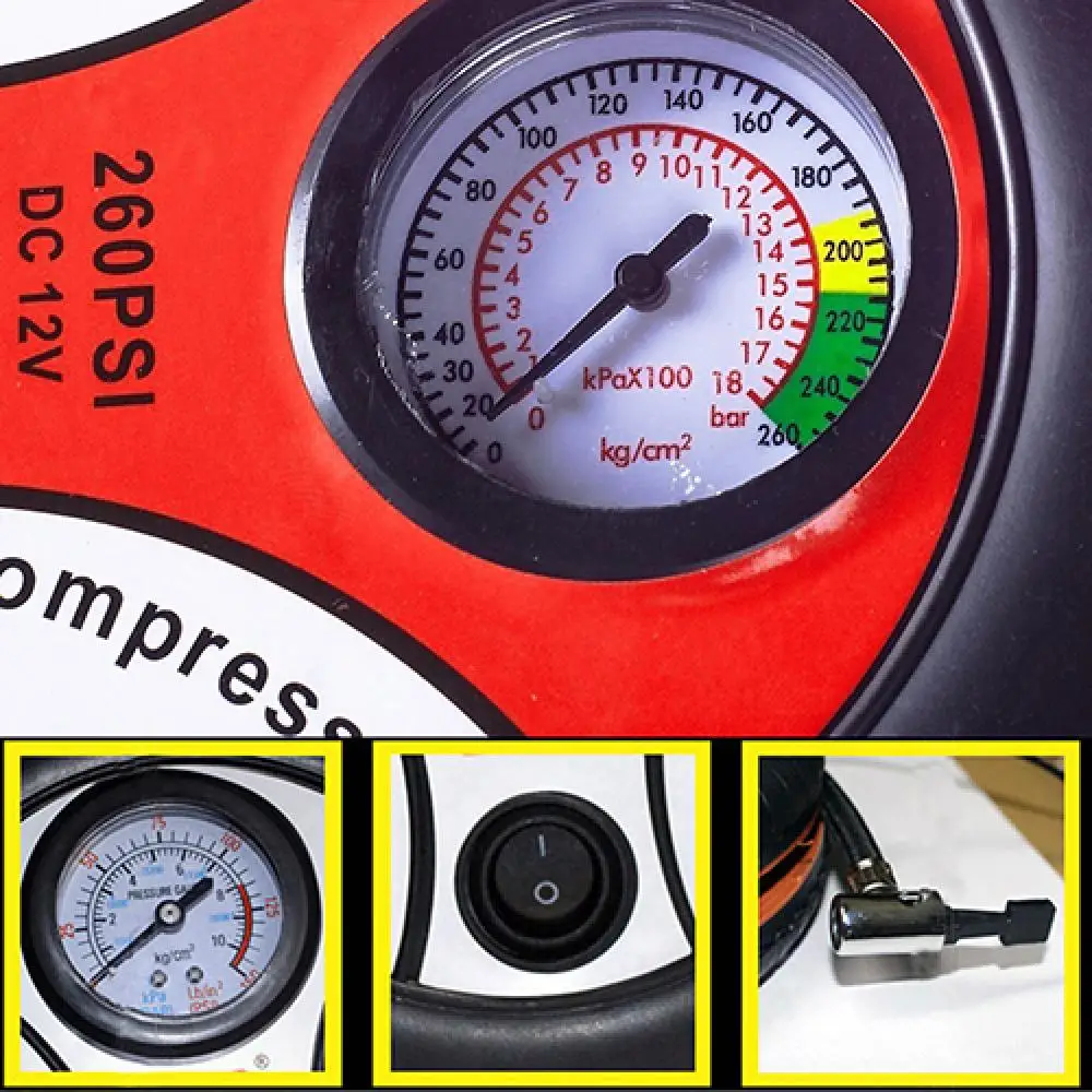 Portable Motors Tire Inflator Air Compressor 260 PSI Automotive Tool Car Pump Air Compressor