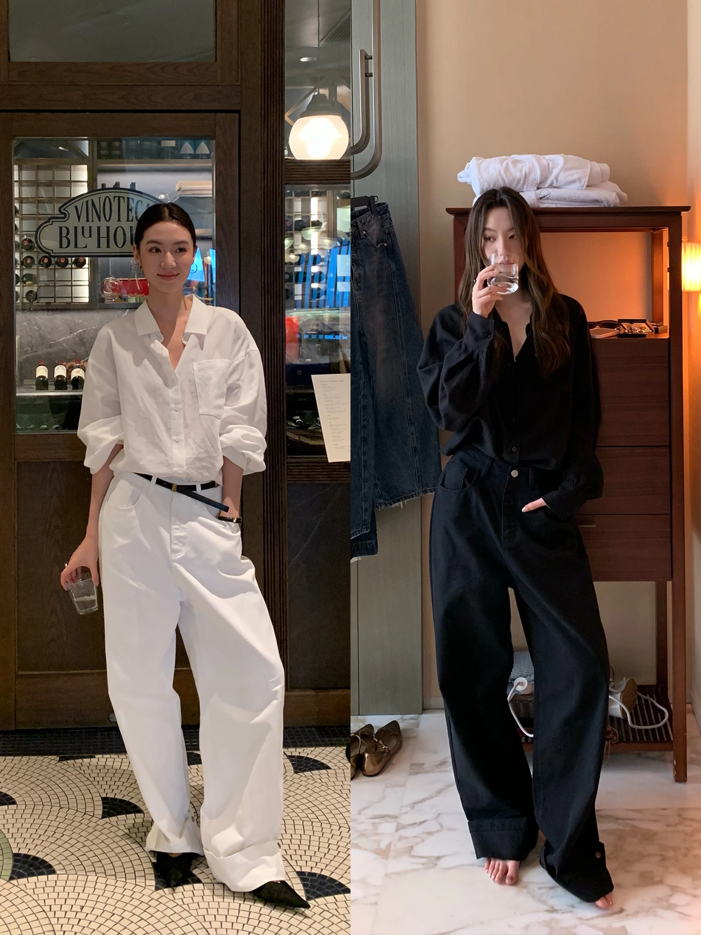 

Модные джинсовые джинсы с манжетами, женские осенние новые простые широкие брюки из чистого хлопка с высокой подошвой, официальный глубокий цвет Gakee