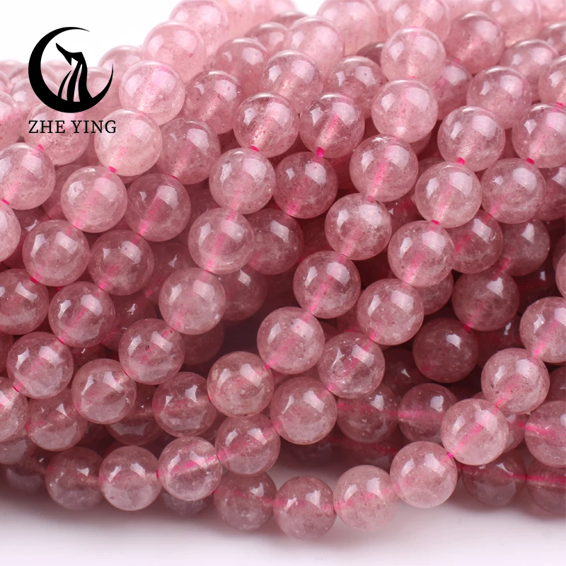 Natural Strawberry Quartz Stone Beads Crystal Round Smooth Spacer Bead 6 8 10mm For Jewelry DIY Making Bracelet Accessories 15\'\'