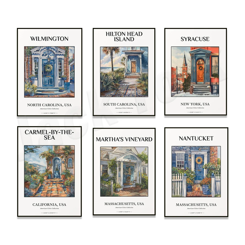 Hilton Head Island, Mackinac Island, Venice, Venetian tile pattern, Basilicata, Galveston, watercolor window travel poster