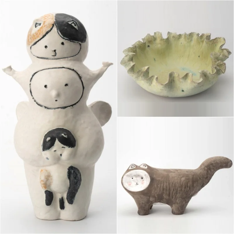 Handmade ceramic wabi-sabi style vase cartoon ornament gift fun guest table soft decoration flower utensils