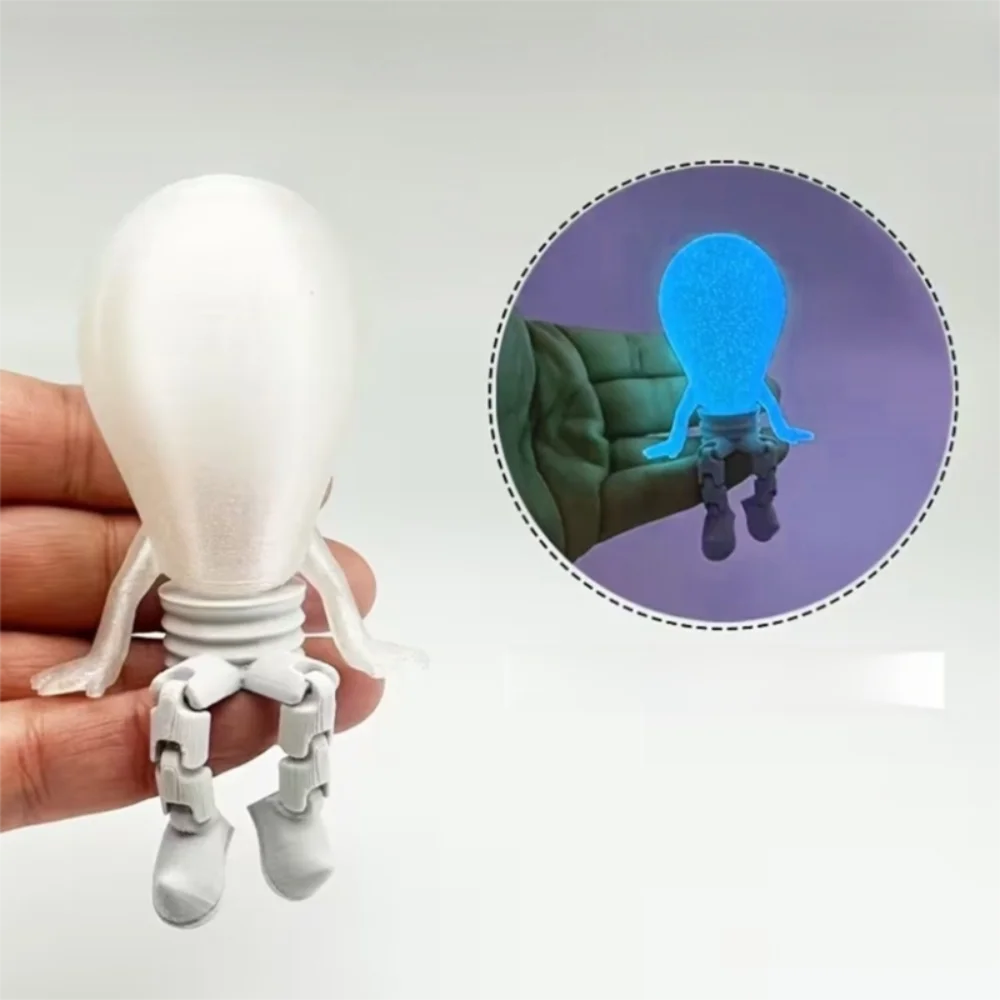 3D Printed Glowing Bulb Figurine Glow-in-the-Dark Plastic Luminous Sitting Figure Novelty Simulation Mini Bulb Statue