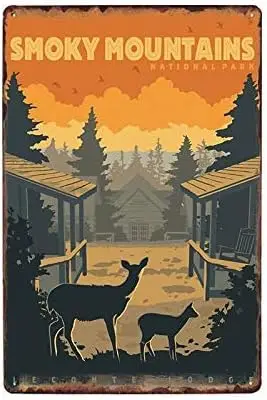 Vintage Tin Sign Elk Smoky Mountains Metal Wall Panel Retro Art Decoration for Home Club Cabin Garage Store Bar Cafe Farm 12"