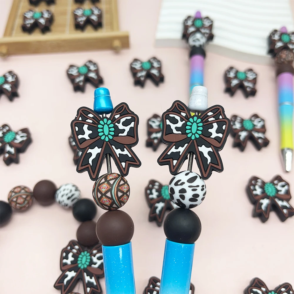 33Pcs Brown Bowknot Silicone Beads Set DIY Beaded Necklace Bracelet Decoration Pen Jewelry Pendant Etc. Holiday Birthday Gift