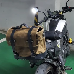 Retro Motorcycle Saddle Bag Waterproof Motorbike Side Bag Large Capacity Backpack Canva Vintage Touring Riding Saddlebags