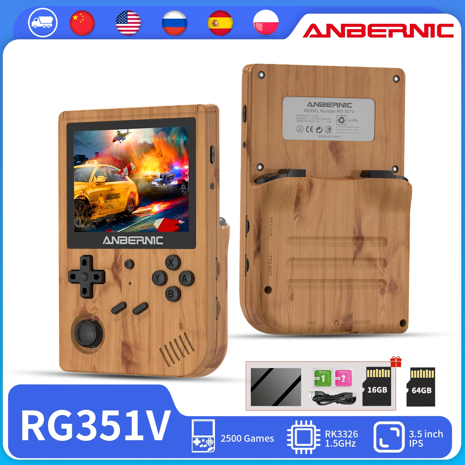 ANBERNIC RG351V Retro Handheld Games Console 3.5” IPS Screen RK3326 Linux System Portable Game Console Built in WiFi 2500 Games