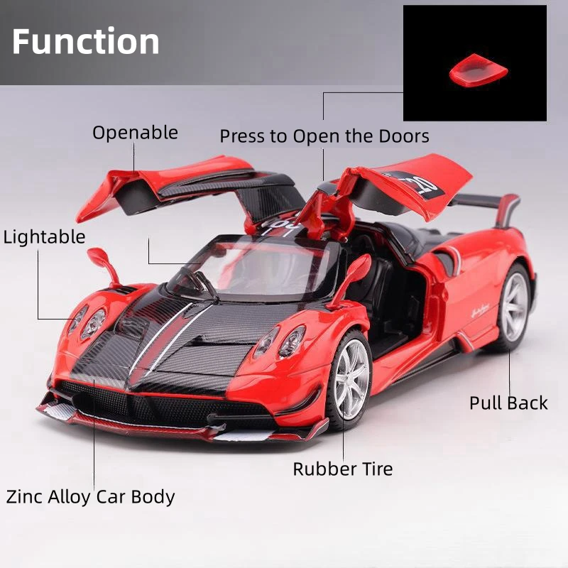 1/32 Pagani Huayra Roadster Zonda Dinastia Miniature Toy Car JKM Diecast Super Sport Model Sound & Light Collection Pull Back