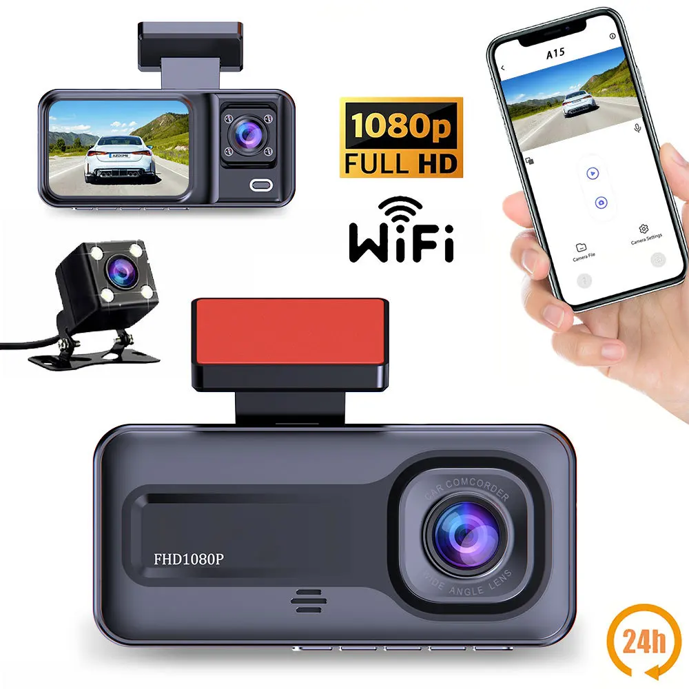 xzy-1080pフルhdトリプルレンズ車載カメラ-wifi接続-hdナイトビジョン-多言語対応-車載dvrドライブレコーダー