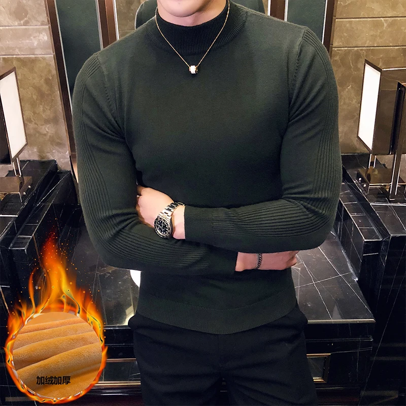 

Half High Collar Sweater Men Clothing Winter Plain Color Long Sleeve Men's Casual Warm Sweaters Slim Fit Knitted Pull Homme Sale