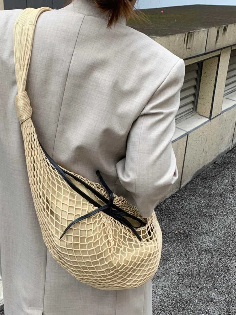 

New Faionable Versatile Color Blo Net Basket Weave Horn Design Single oulder Slant Cross Bag Casual Sle Soft Fabric H...