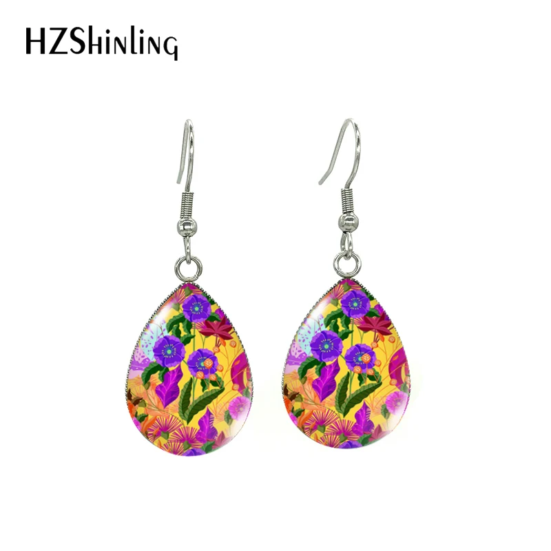 2021 New Abstract Tropical Plants Flowers Leaves Wildlife Colorful Floral Jungle Rainforest Tear Drop Fish Hook Earrings