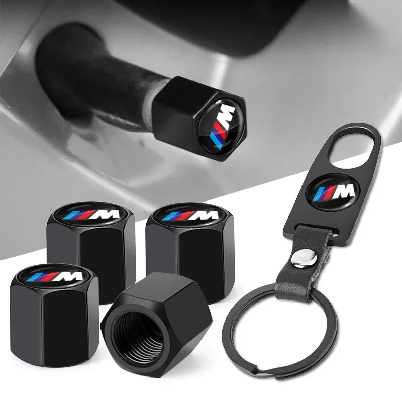 Car Wheel Tire Valve Stems Cap With Keychain Keyring Badge For BMW M E34 E36 E60 E90 E46 E39 E70 F10 F20 F30 X5 X6 X1 M3 M5 M6