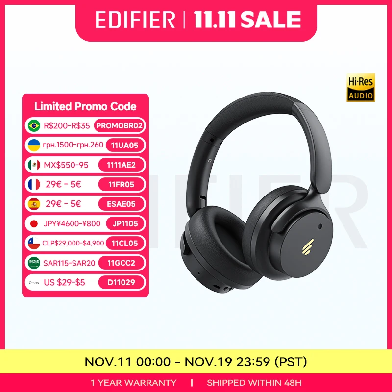 Edifier H9 Active Noise Cancelling Wireless Headphones Bluetooth 5.4 Headset Hi-Res Audio 75H Battery Life Foldable Design