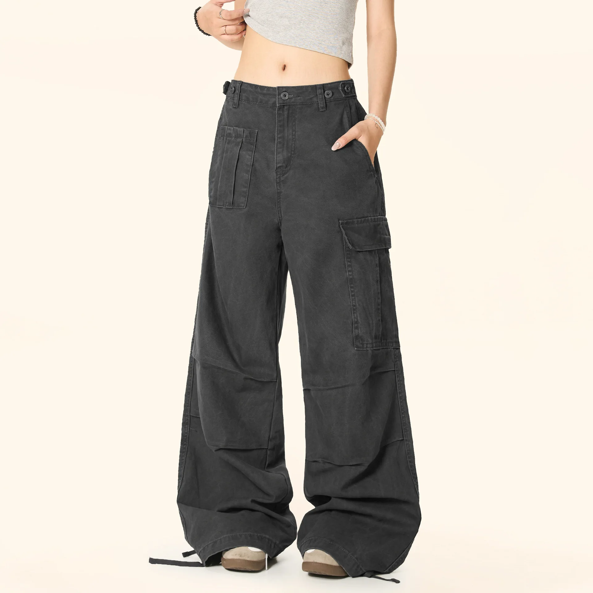 OR FL Women's Retro Aging Paratrooper Cotton Cargo Trousers High Street Trendy Brand Cleanfit Baggy Wide Leg Slacks Pants Y2k
