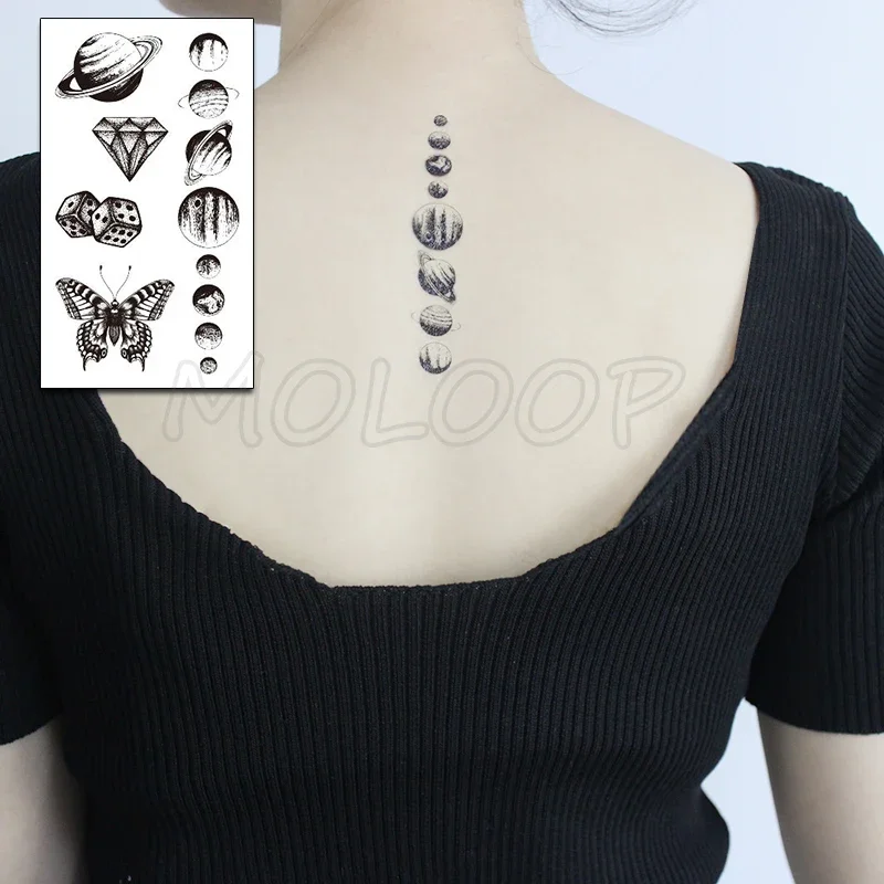 Tattoo Sticker Body Art Black White Drawing Little Element Planet Sun Moon Star Water Transfer Temporary Fake Tatto Flash Tatoo