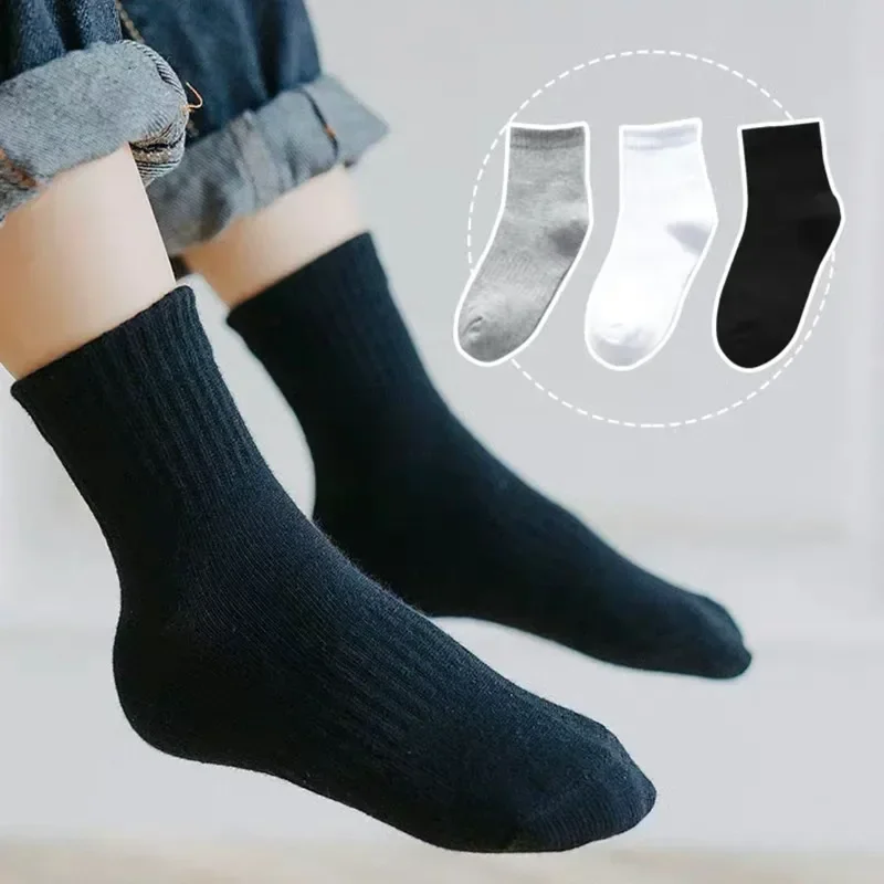 10pairls/Lot Children White Black Pure Socks for Girls Kids School Soft Breathable Warm Cotton