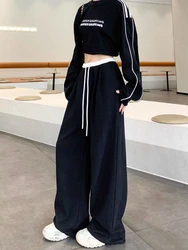 QWEEK Women Y2k Baggy Sweatpants Patchwork Vintage High Waist Korean Streetwear Wide Leg Pants Harajuku Casual Oversize Trousers