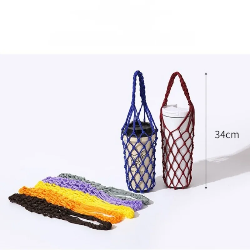 

Handmade Woven Mesh Bag, Portable Cup Bottle Holder, Multi-purpose Mini Storage Tote Bag for Daily Use