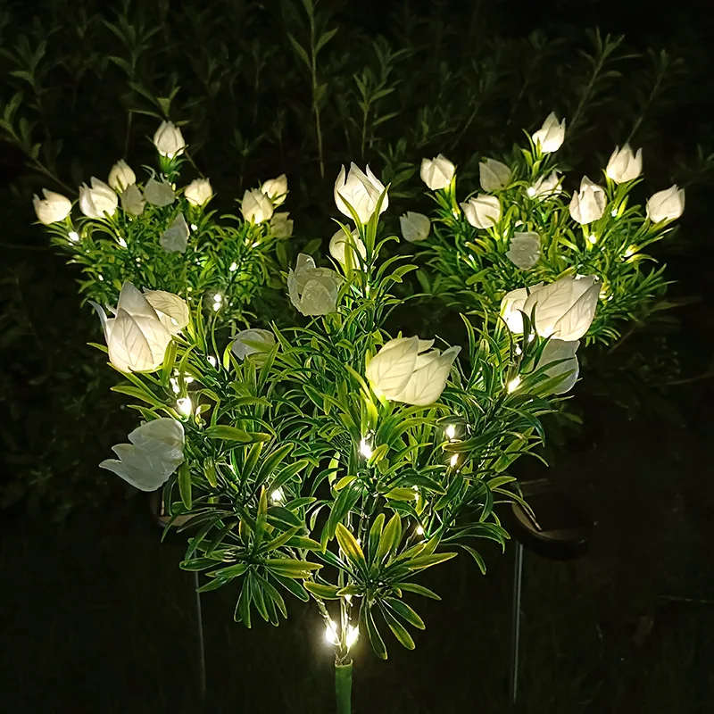 Led Solar Gardenia Flower Pathway Lights Outdoor Yard Decoration Light Simulation Lawn Ground Insert Lights Graden Decor
