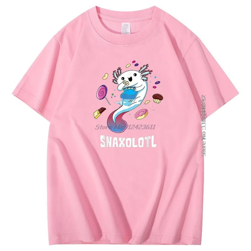 Funny Kawaii Axolotl Food Lover Gift Fashion Graphic T Shirts Summer Cotton Big Size Short Sleeve T Shirt Mens Print T Shirt