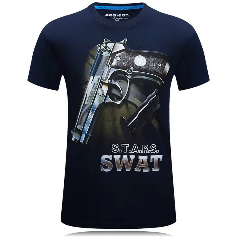 Männer der Sommer Persönlichkeit Kurzarm T-shirt Ak 47 Gun Printed Armee Fan Tough Guy Wind Geschwindigkeit Trockenen O Neck hemd Punk Große Top