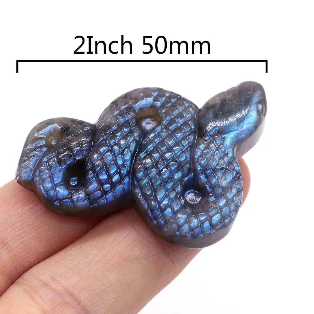 Natural AAA Flashy Labradorite Stone Healing Crystal Snake Shaped Skull Figurine Gemstone Carving Home Decoration Ornament Gift