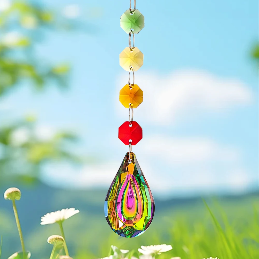 50mm Colorful Loquat Crystal Pendant Rainbow Beaded Hanging Wind Chime Suncatcher Home Door Curtain Window Garden Decoration