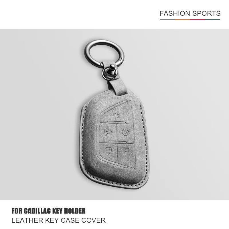 

Leather Car Remote Key Cover Case For Cadillac CT4 CT5 CT4-V C8 Corvette 2020 2021 Escalade Key Shell Keychain Car Accessories