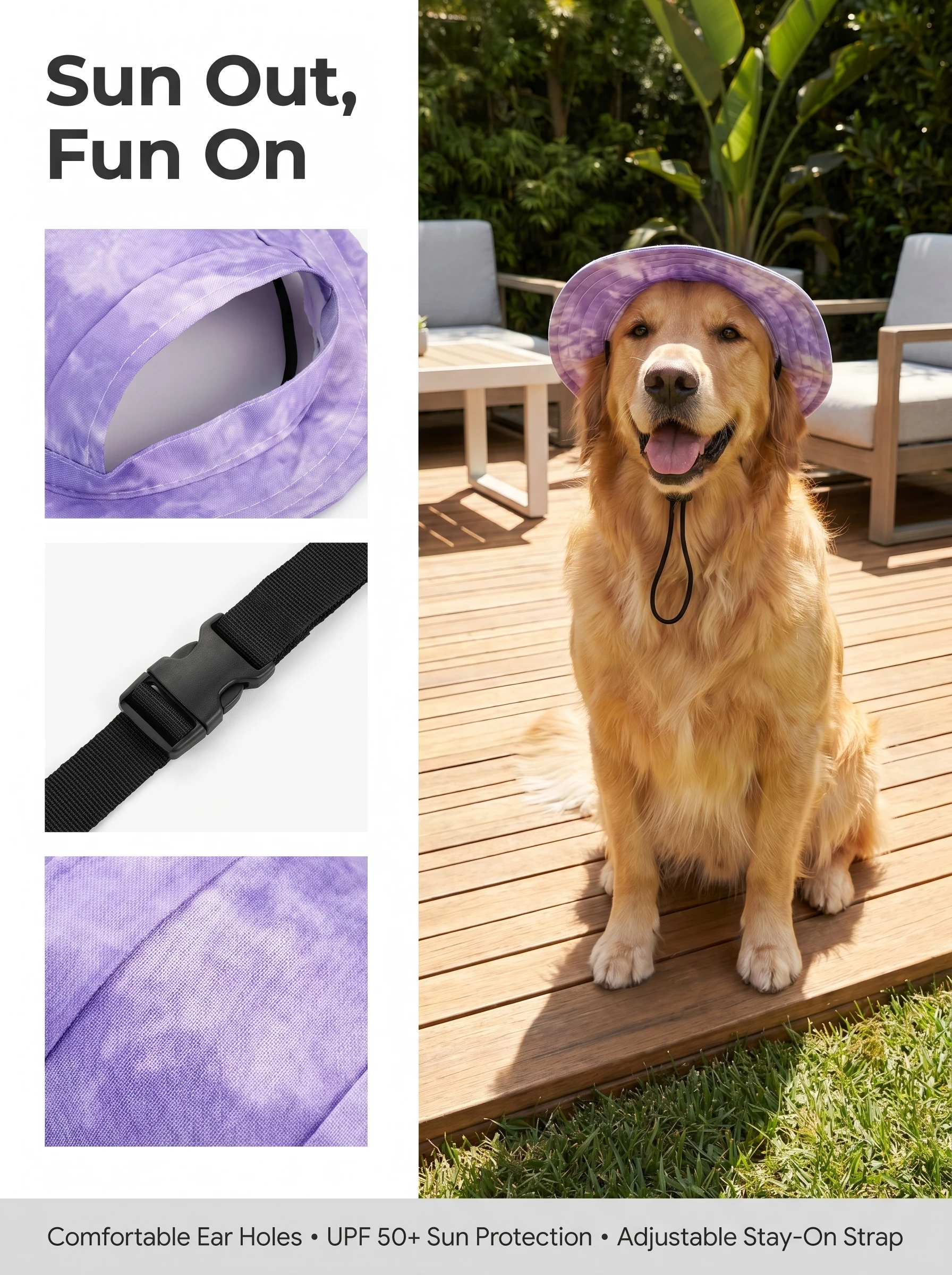 Dog cat anti-strangle hat anti-off ear adjustable rope buckle bucket hat pet headgear sun hat summer dog hats