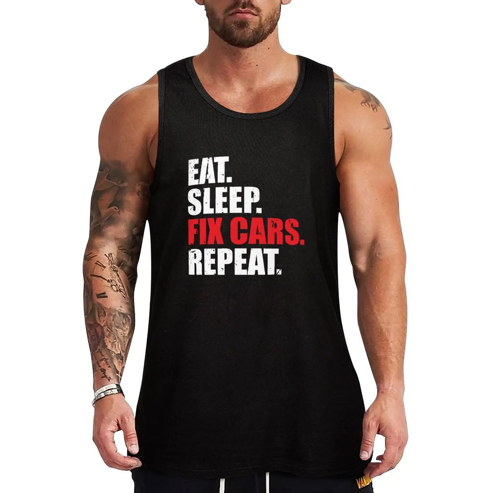 

Eat Sleep Fix Cars Repeat Funny Car Enthusiast Tank Top Summer Casual Tank Top Loose Fit Breathable Shirt