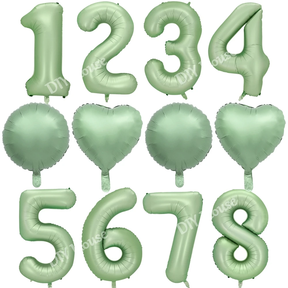 1/2pcs 40inch Vintage Green Number Balloon Heart Balloons for 30 40 50 60 70 Happy Birthday Party Decoration DIY Party Supplies