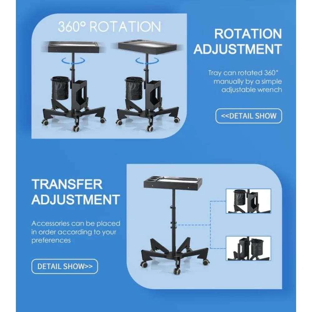 صالون صينية عربة الوشم صينية المتداول عربة قابل للتعديل ارتفاع صالون صينية على عجلات تخزين عربة المرافق أداة متنقلة #6