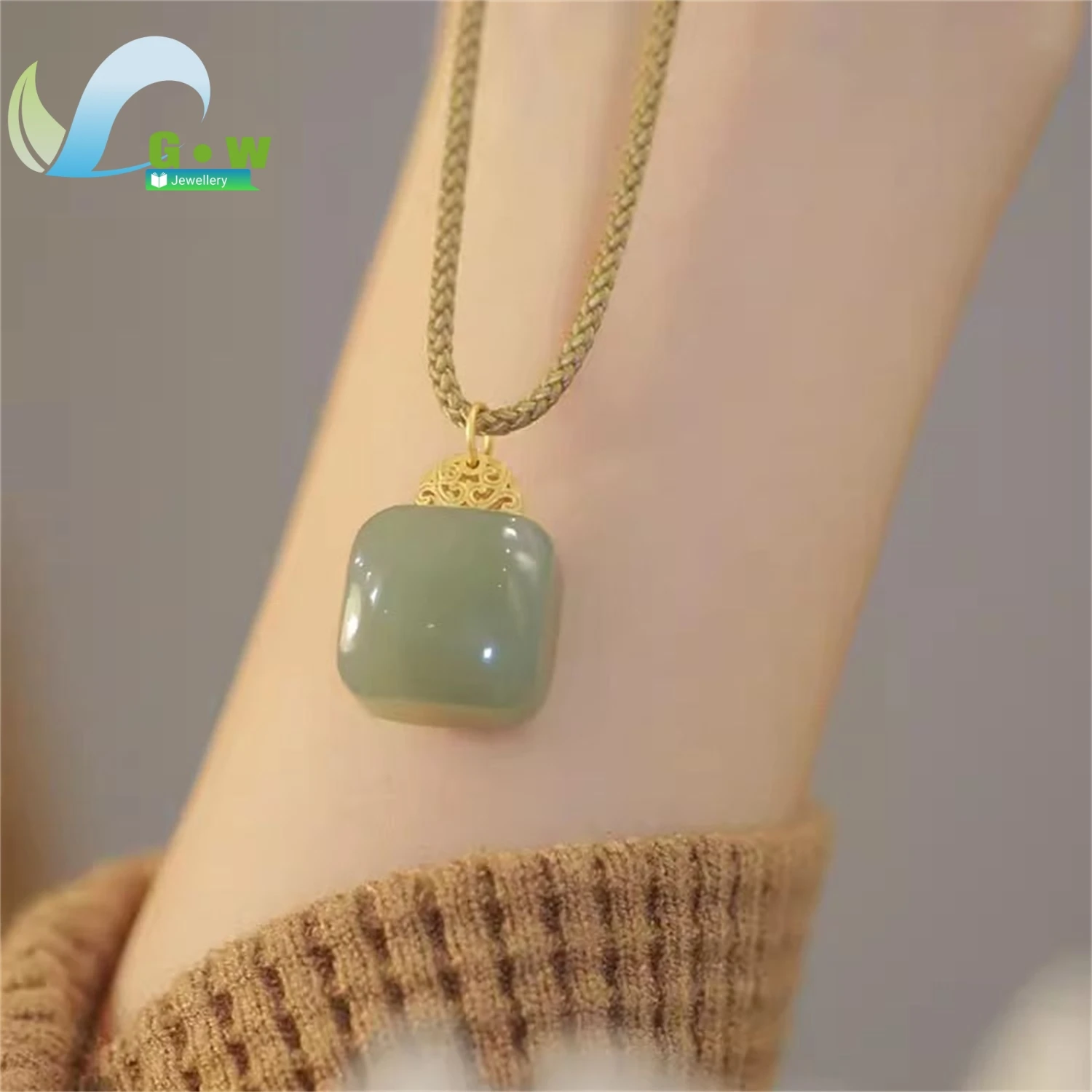 Auténtica cadena con colgante de Jade gordo de cordero Hetian, Plata de Ley 925, fianza dorada, regalo de estilo chino Vintage hecho a mano delicado