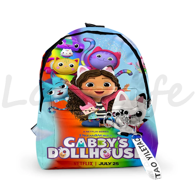 Popular Gabby\'s Dollhous Backpacks Boys/Girls pupil School Bags 3D Print Keychains Oxford Waterproof Cute Small Backpacks