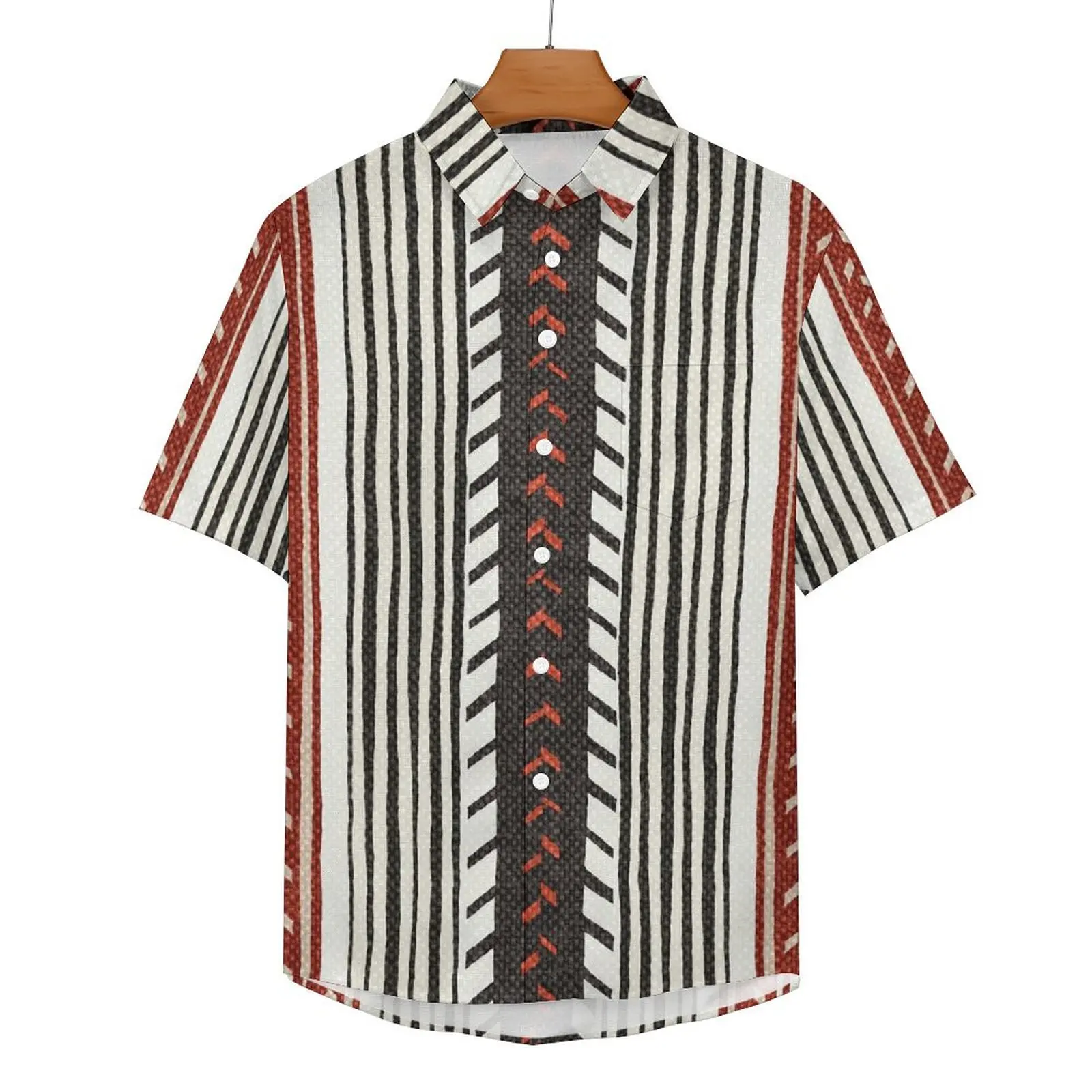 Texture With Ethnic Casual Shirt Boho Style Beach Loose Shirt Hawaiian Streetwear Blouses Short-Sleeve Custom Oversized Clothing