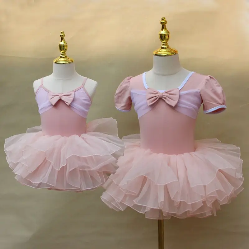 

Girls Summer Cotton Dance Dress with Tutu Skirt Comfortable Short Sleeve Design Perfect for Kids Training and Dance Performance
