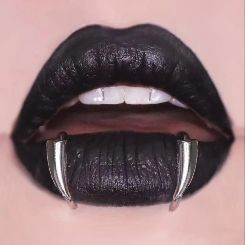 Hip-hop Punk Stainless Steel Sharp Cones Fangs Wolf Teeth Perforation-free Lip Clip for Women Men Faux Body Piercing Jewelry