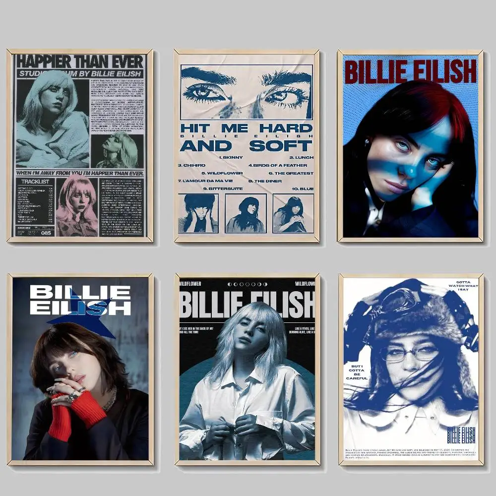 Impressões e Pôsteres de Boa Qualidade da Cantora Billie Eilish, Adesivos de Papel Impermeáveis para Cafés e Bares