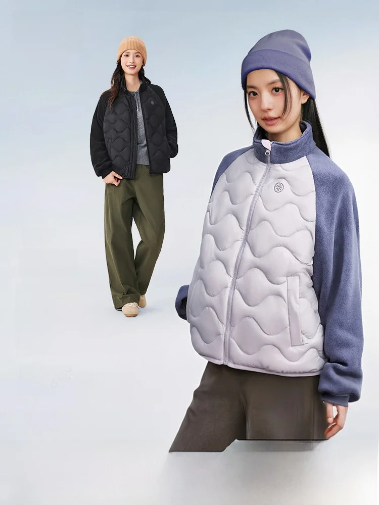 

Lightweight Casual Women's Duweed Pattern Splicing down Jaet Faionable All-Match SNOW FLNG Commute Sle Nylon