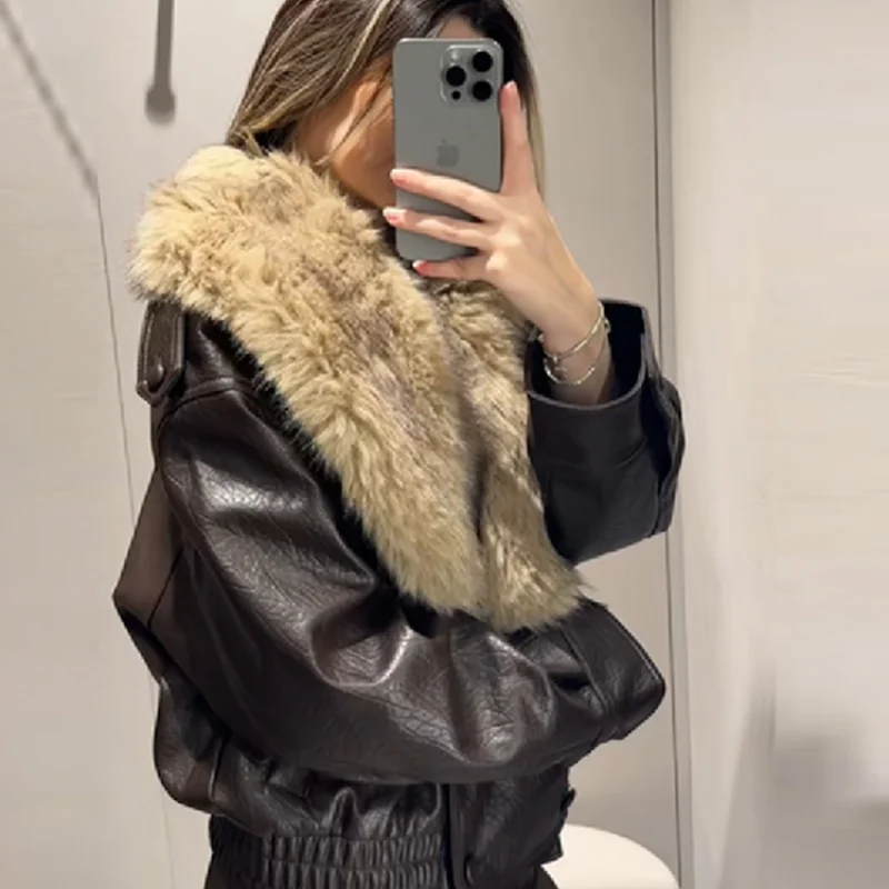 2025 femmes mode fausse fourrure veste en cuir lâche coton rembourré manteau court couleur unie à manches longues veste chaude nouvelle dame vêtements d'extérieur